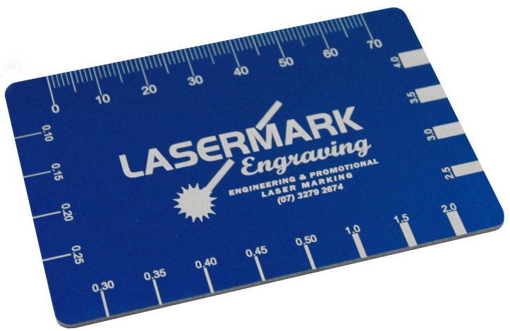 Blue Anodised Aluminium that has been laser marked with our Lasermark logo as a sample 